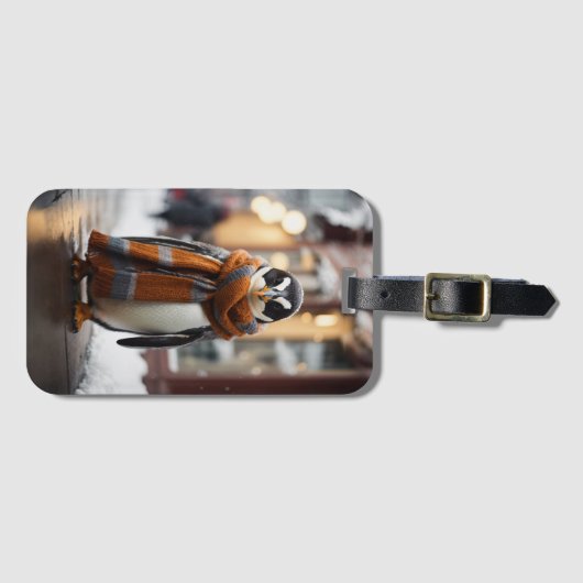 Étiquette À Bagage Whimsical Cosy Penguin hiver neigeux (Devant Horizontal)