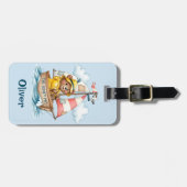 Étiquette À Bagage Whimsical Sailor Bear on Sailboat  (Devant horizontal)