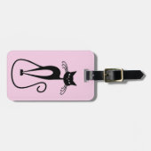 Étiquette À Bagage Whimsical Skinny Chat noir rose (Devant horizontal)