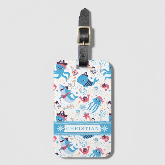 Étiquette À Bagage Whimsical Under the Sea Pirate Thème Nautique Enfa (Devant Vertical)