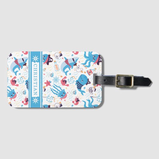 Étiquette À Bagage Whimsical Under the Sea Pirate Thème Nautique Enfa (Devant Horizontal)