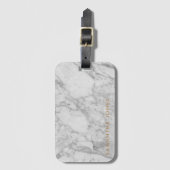 Étiquette À Bagage White Carrara Marble Gold Classic Personalised (Devant Vertical)