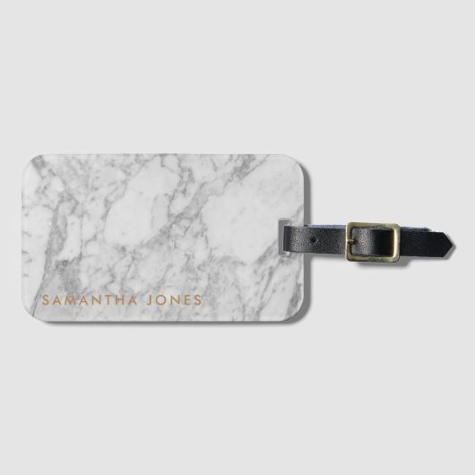 Étiquette À Bagage White Carrara Marble Gold Classic Personalised (Devant Horizontal)