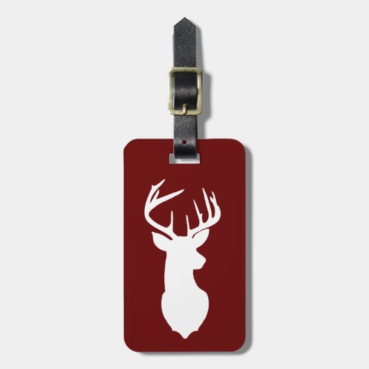 Étiquette À Bagage White Deer Buck Hunter Maroon Bourgogne Customisé (Devant Vertical)