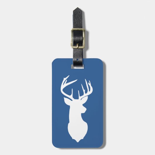 Étiquette À Bagage White Deer Buck Hunter Navy Bleu Blanc Customisé (Devant Vertical)