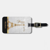 Étiquette À Bagage White Faux Leather avec Gold Paris (Devant horizontal)