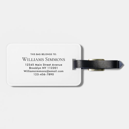 Étiquette À Bagage White Gold Monogram Script Name Stylish (Dos horizontal)