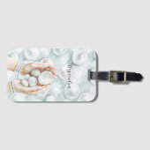 Étiquette À Bagage White Ocean Seafoam Blue Shells Pearls (Devant Horizontal)