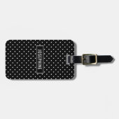 Étiquette À Bagage White On Black Polka Dots Pattern With Custom Name (Devant horizontal)
