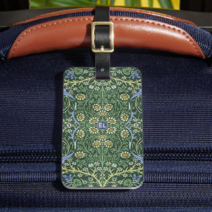 Étiquette À Bagage William Morris Green Floral Vintage Daisies Nom