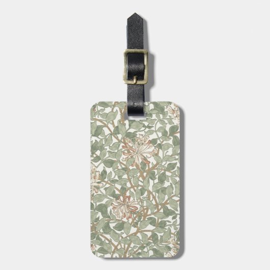 Étiquette À Bagage William Morris Honeysuckle Vert Floral (Devant Vertical)