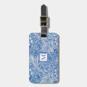 Étiquette À Bagage William Morris Marigold Monogramme bleu (Devant Vertical)