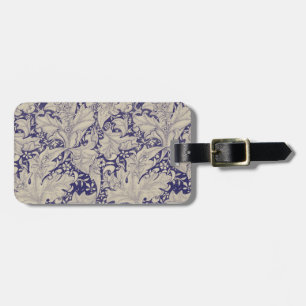 Étiquette À Bagage William Morris Motif Giroflée Bleu Antique