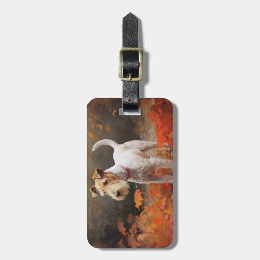 Étiquette À Bagage Wirefox Terrier en automne Leaves automne Inspire (Devant Vertical)