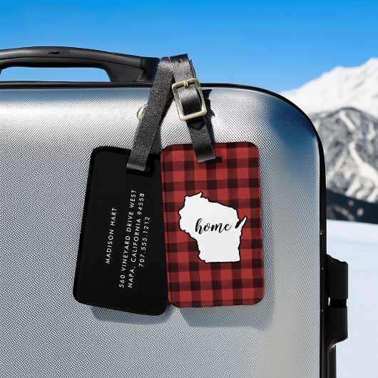 Étiquette À Bagage Wisconsin | Buffle rouge et noir Plaid Home State