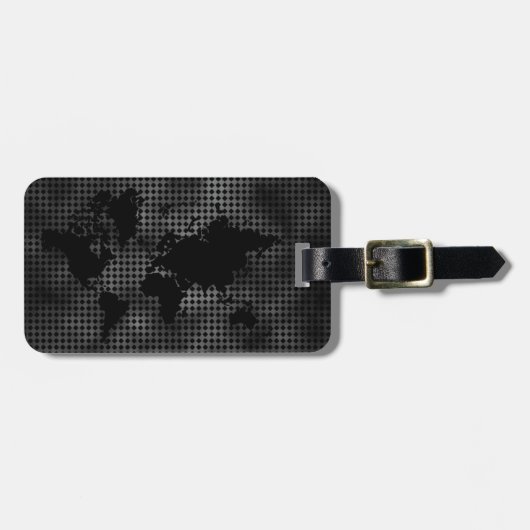 Étiquette À Bagage World Map Faux Professional Black Metal (Devant horizontal)