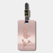 Étiquette À Bagage World Map Rose Gold Adresse Nom Élégant (Devant Vertical)