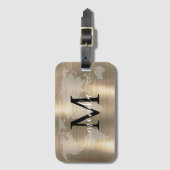 Étiquette À Bagage World Traveller Gold Foil Map Nom du monogramme pe (Devant Vertical)