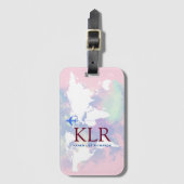 Étiquette À Bagage Worldmap avec initiales personnalisées (Devant Vertical)