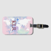 Étiquette À Bagage Worldmap avec initiales personnalisées (Devant Horizontal)