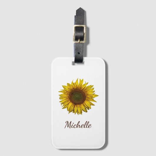 Étiquette À Bagage Yellow Sunflower Boho Botanical Personalized  (Devant Vertical)