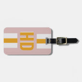 Étiquette À Bagage Yellow & White striped Shadow Monogram blush pink (Devant horizontal)