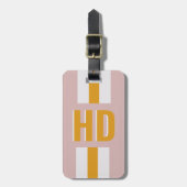Étiquette À Bagage Yellow & White striped Shadow Monogram blush pink (Devant Vertical)