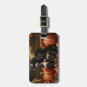 Étiquette À Bagage Yorkipoo Chiot Automne Citrouille délice (Devant Vertical)