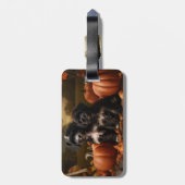 Étiquette À Bagage Yorkipoo Chiot Automne Citrouille délice (Dos Vertical)