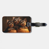 Étiquette À Bagage Yorkshire Terrier Chiot Automne Citrouille délice (Dos horizontal)