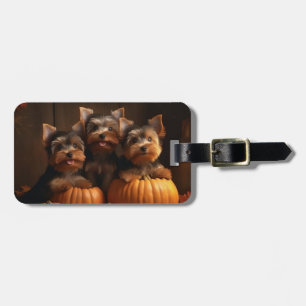 Étiquette À Bagage Yorkshire Terrier chiot Autumn Delight Citrouille