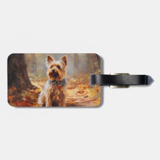 Étiquette À Bagage Yorkshire Terrier en automne Leaves automne Inspir (Dos horizontal)