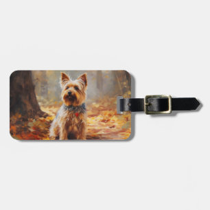 Étiquette À Bagage Yorkshire Terrier en automne les feuilles tombent