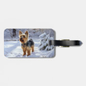 Étiquette À Bagage Yorkshire Terrier Laisser Neige Noël (Dos horizontal)