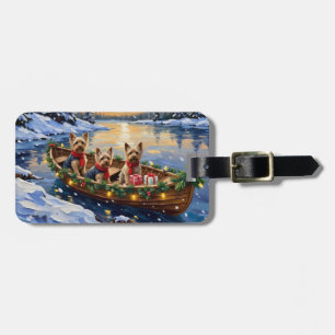 Étiquette À Bagage Yorkshire Terrier Noël Bateau Fêtes