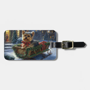 Étiquette À Bagage Yorkshire Terrier Saison de Noël festive