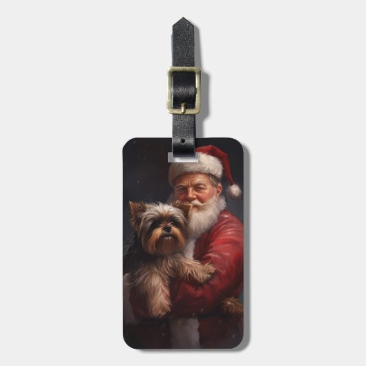 Étiquette À Bagage Yorkshire Terrier Santa Claus Festive Noël (Devant Vertical)
