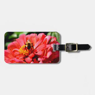 Étiquette À Bagage Zinnia corail avec bourdon