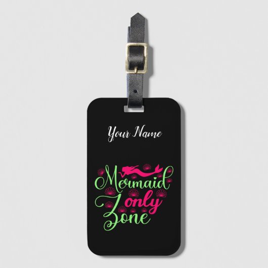Étiquette À Bagage Zone Sirène uniquement en rose chaud et vert néon (Devant Vertical)
