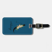 Étiquette à bagages Monogram cobalt watercolor flo (Devant horizontal)