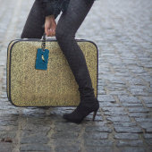 Étiquette à bagages Monogram cobalt watercolor flo