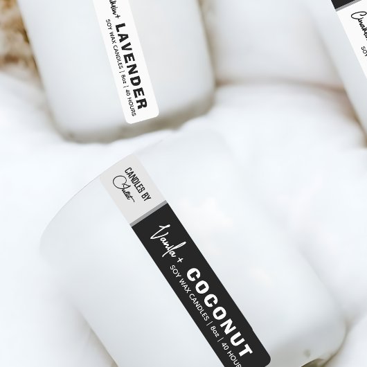 Étiquette à bougie noir et blanc mince