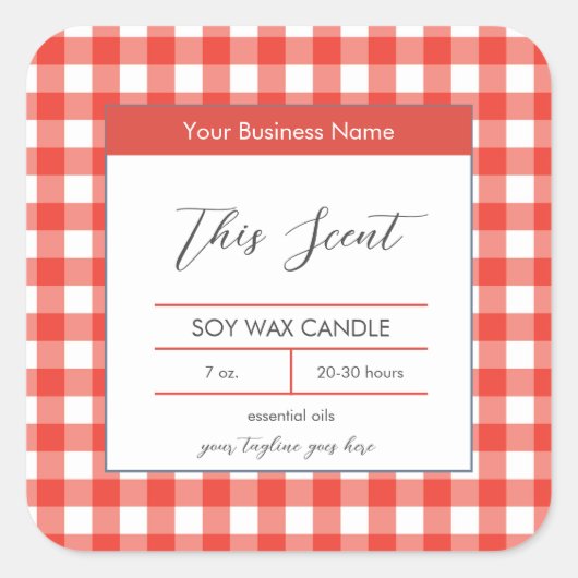 Étiquette à bougie rouge En vichy pays traditionne (Devant)