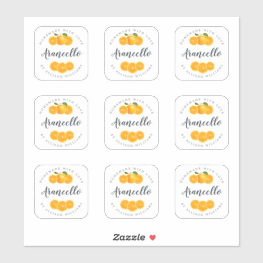 Étiquette à bouteille Arancello Mini - Carré de 2  (Feuille)