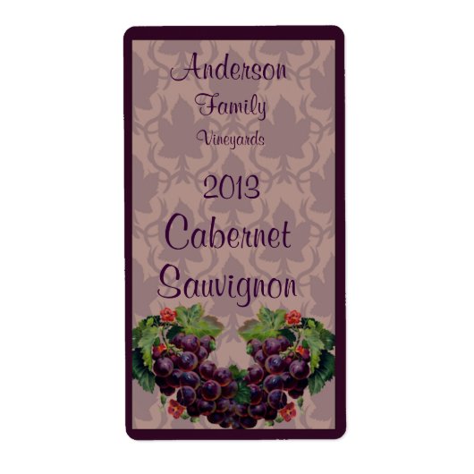 Étiquette à bouteille de vin rouge avec raisins (Devant)