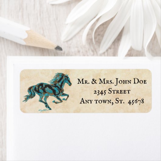 Étiquette à cheval Turquoise Galloping (En situation)