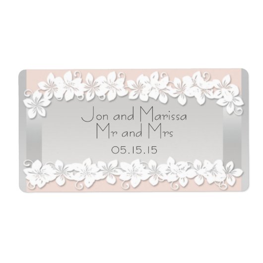 Étiquette à eau Mariage Floral Peach et Silver (Devant)
