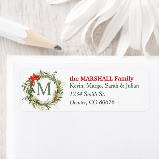 Étiquette À feuillage persistant Poinsettia Monogram Fer de  (En situation)