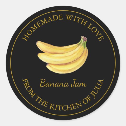 Étiquette à la confiture de bananes maison en or | (Devant)