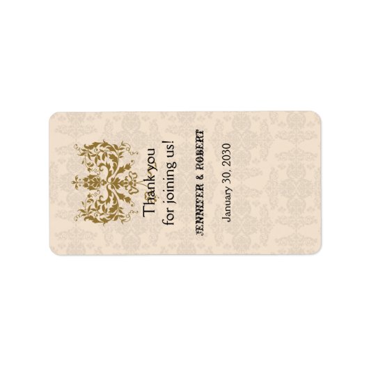 Étiquette à lèvres Cream et Gold Mariage damassé (Devant)